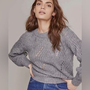 ASTR The Label Dora Pointelle Cable Knit Wool-blend Sweater XS Heather Gray